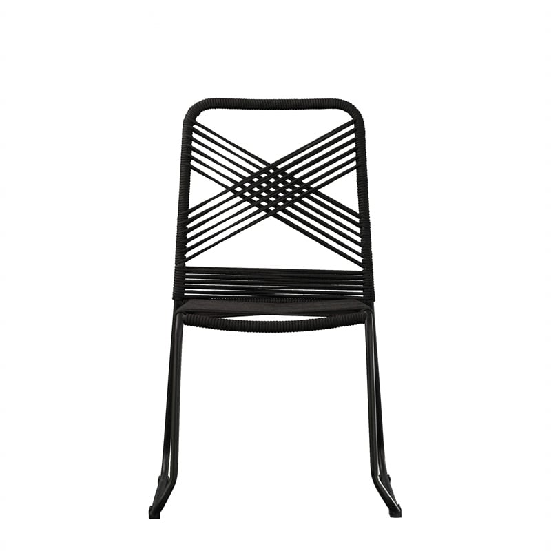 Afuera Living Metal Outdoor Rope Chairs in Black Finish (Set of 2)