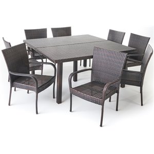afuera living 9 piece wicker square patio dining set in brown