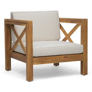 afuera living outdoor acacia wood club chair in teak and beige