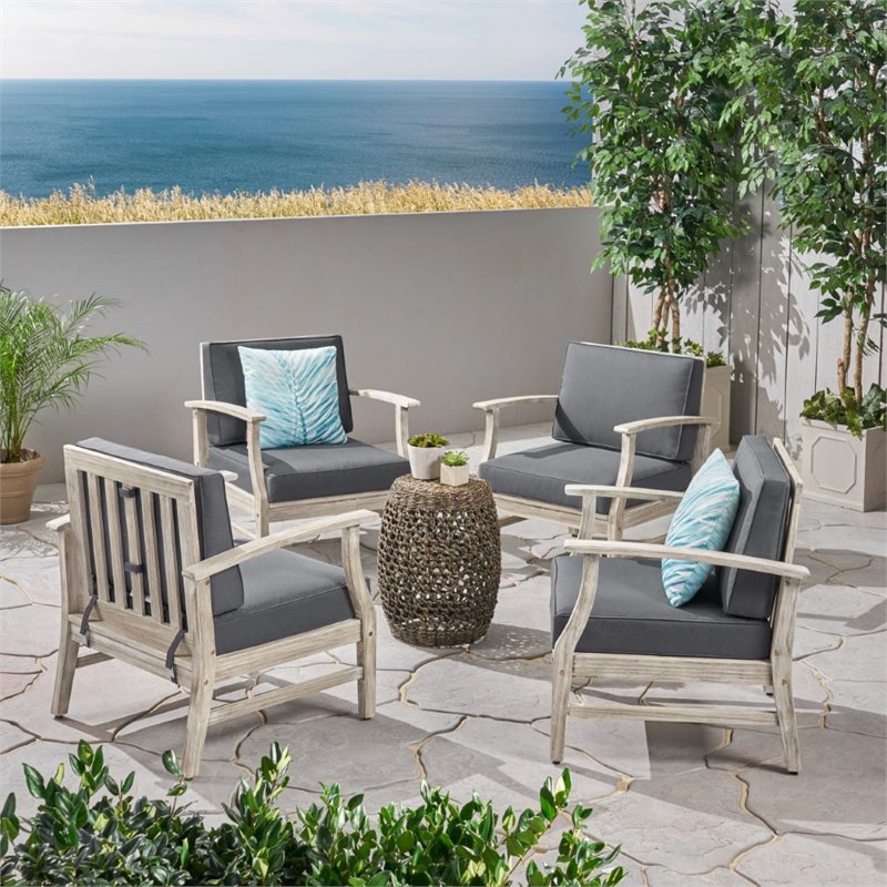 Afuera Living Outdoor Acacia Wood Club Chair in Gray (Set of 4)