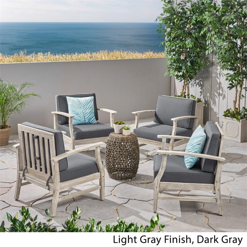 Afuera Living Outdoor Acacia Wood Club Chair in Gray (Set of 4)