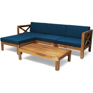 afuera living outdoor acacia wood 5-pc sofa set teak and dark teal