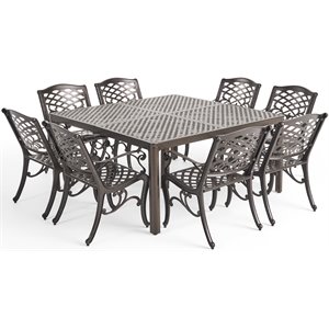 afuera living 9 piece aluminum square patio dining set in glossy black