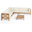 Afuera Living Outdoor 7 Seater Acacia Wood Sectional Sofa Set Teak and Beige