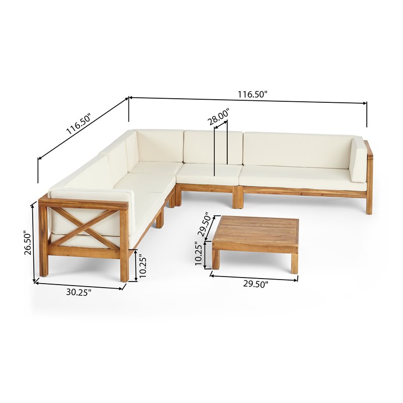 Afuera Living Outdoor 7 Seater Acacia Wood Sectional Sofa Set Teak and Beige