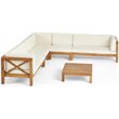 Afuera Living Outdoor 7 Seater Acacia Wood Sectional Sofa Set Teak and Beige