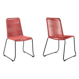 Afuera Living 18.5&quot Modern Fabric Outdoor Dining Chair in Red (Set of 2)
