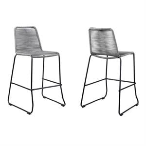Afuera Living Steel Frame 26&quot Outdoor Counter Stool - Gray Rope/Black (Set of 2)