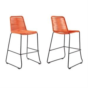 Afuera Living 30&quot Steel Frame Outdoor Barstool - Tangerine Rope/Black (Set of 2)