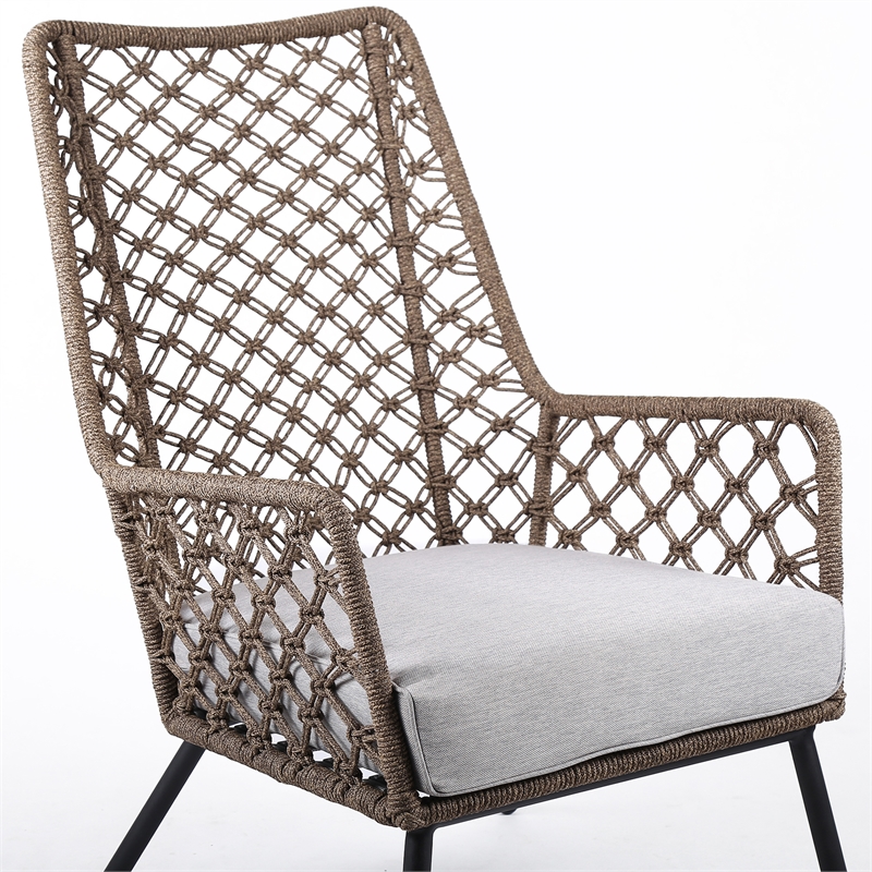 Afuera Living Modern Fabric/Rope/Metal Outdoor Lounge Chair in Brown