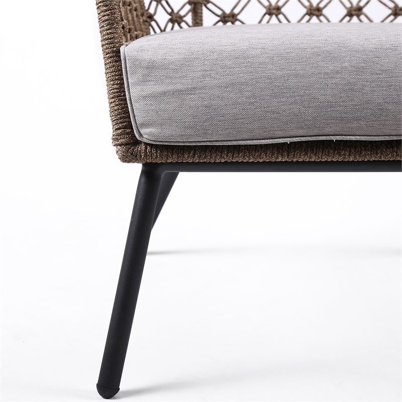 Afuera Living Modern Fabric/Rope/Metal Outdoor Lounge Chair in Brown