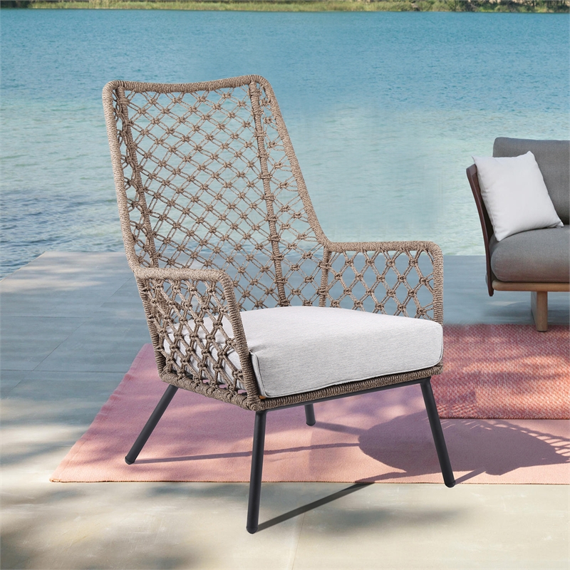 Afuera Living Modern Fabric/Rope/Metal Outdoor Lounge Chair in Brown