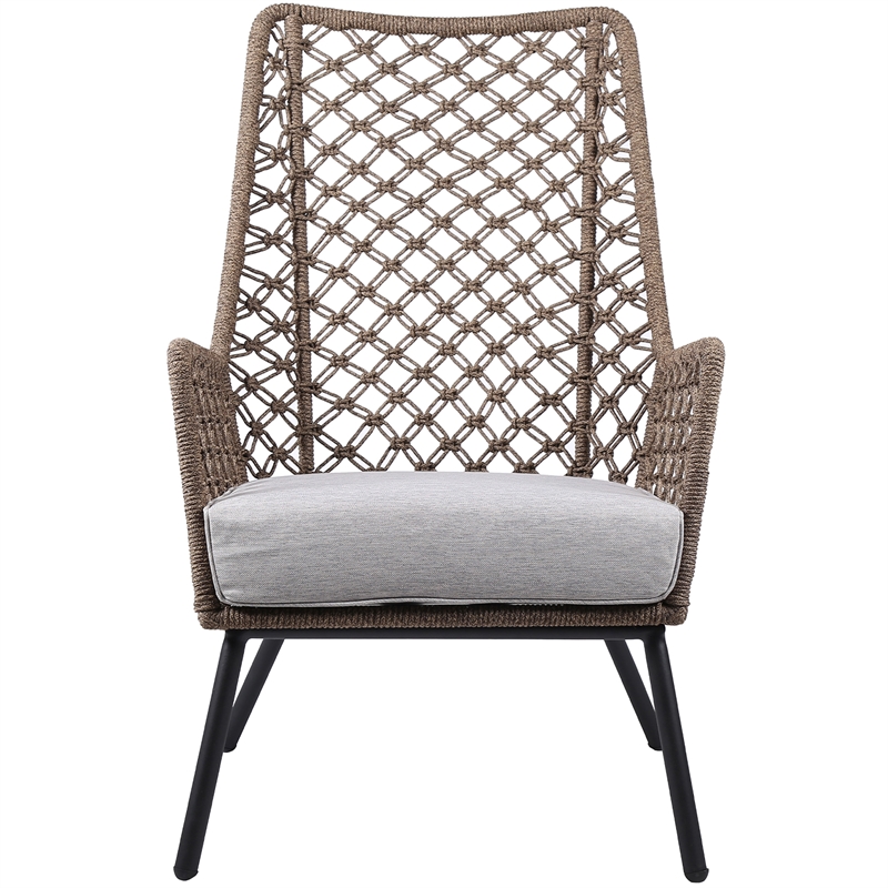Afuera Living Modern Fabric/Rope/Metal Outdoor Lounge Chair in Brown