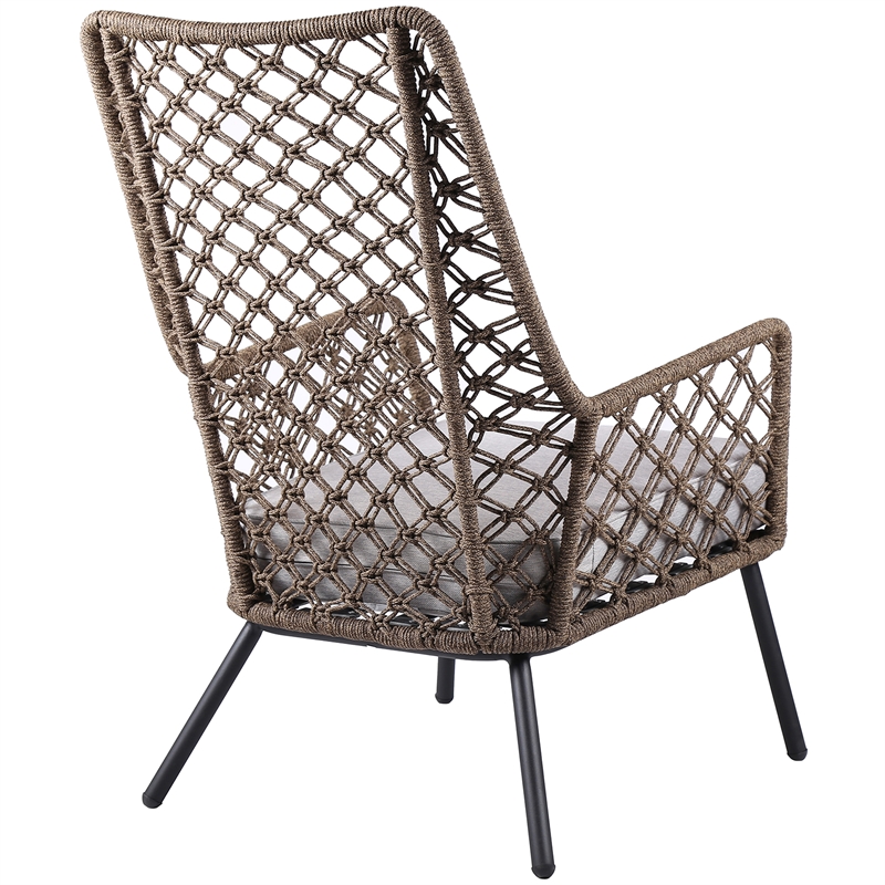 Afuera Living Modern Fabric/Rope/Metal Outdoor Lounge Chair in Brown