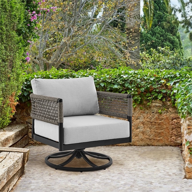Afuera Living Modern Aluminum Outdoor Swivel Rocking Chair in Black