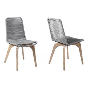 Afuera Living 19&quot Modern Wood Outdoor Patio Dining Chair in Gray (Set of 2)