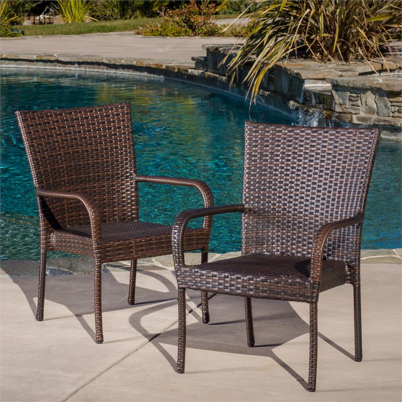 Afuera Living Modern / Contemporary Outdoor Brown 3 Pc Stacking Chair Chat Set