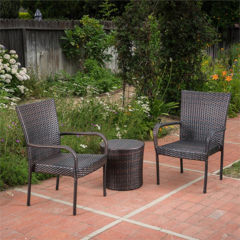 Afuera Living Modern / Contemporary Outdoor Brown 3 Pc Stacking Chair Chat Set