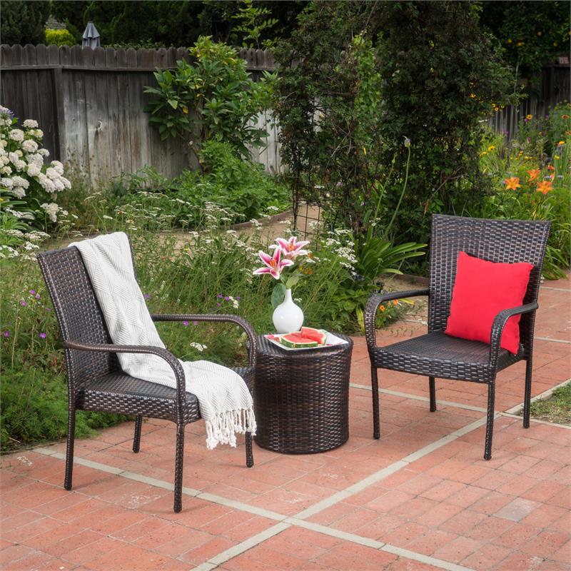 Afuera Living Modern / Contemporary Outdoor Brown 3 Pc Stacking Chair Chat Set