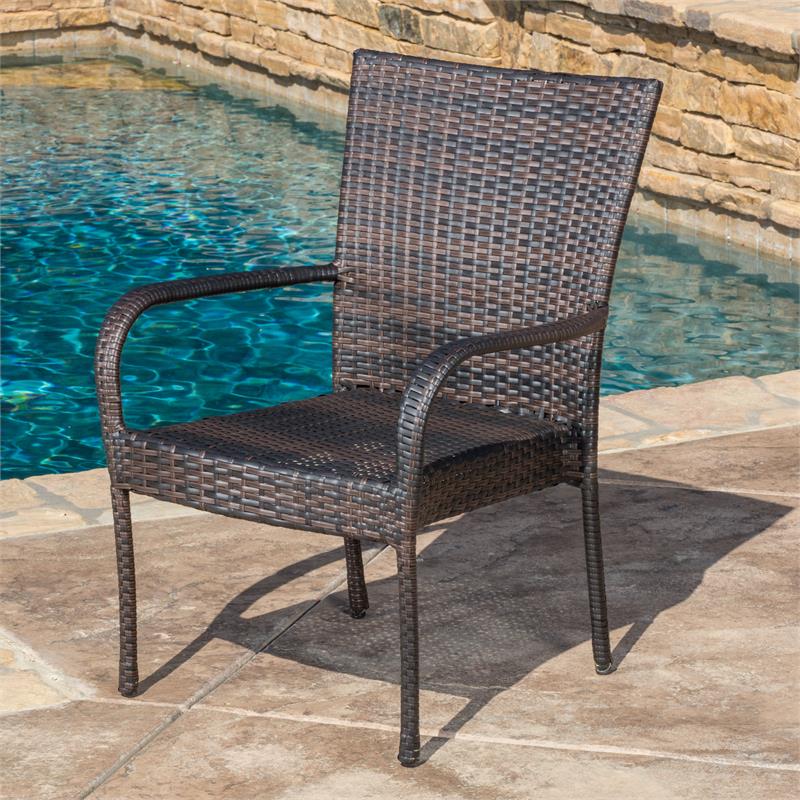 Afuera Living Modern / Contemporary Outdoor Brown 3 Pc Stacking Chair Chat Set
