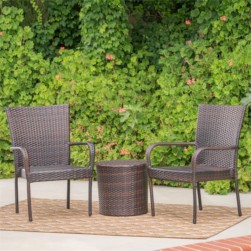 Afuera Living Modern / Contemporary Outdoor Brown 3 Pc Stacking Chair Chat Set