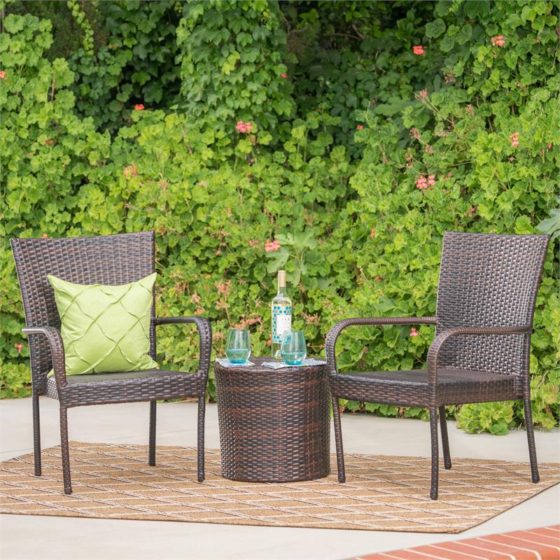 Afuera Living Modern / Contemporary Outdoor Brown 3 Pc Stacking Chair Chat Set