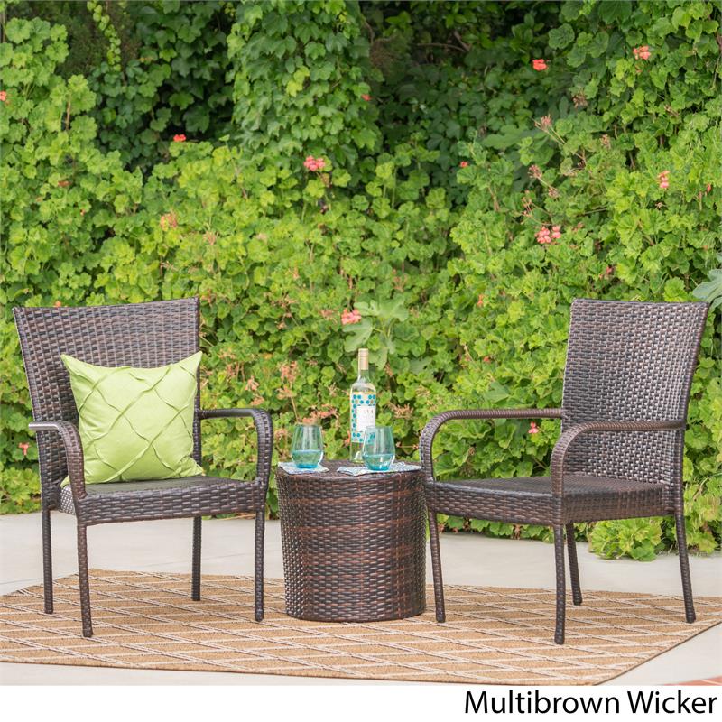 Afuera Living Modern / Contemporary Outdoor Brown 3 Pc Stacking Chair Chat Set