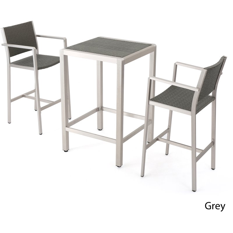 Afuera Living Modern / Contemporary Outdoor 3 Piece Grey Wicker Bar Set