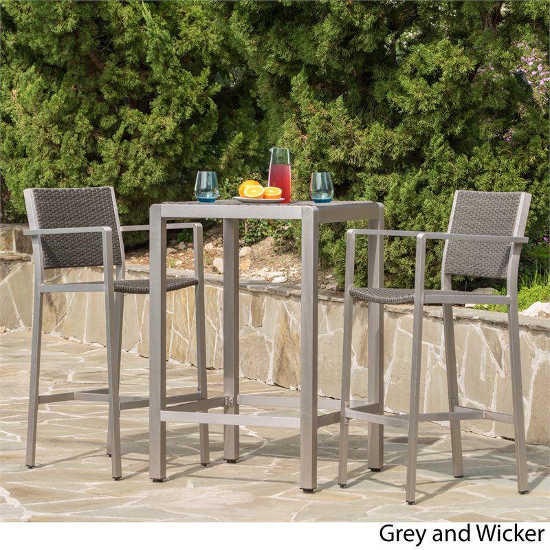 Afuera Living Modern / Contemporary Outdoor 3 Piece Grey Wicker Bar Set