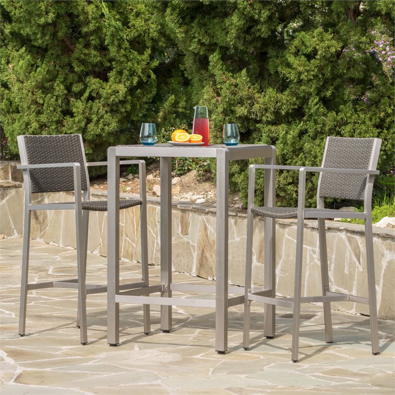 Afuera Living Modern / Contemporary Outdoor 3 Piece Grey Wicker Bar Set