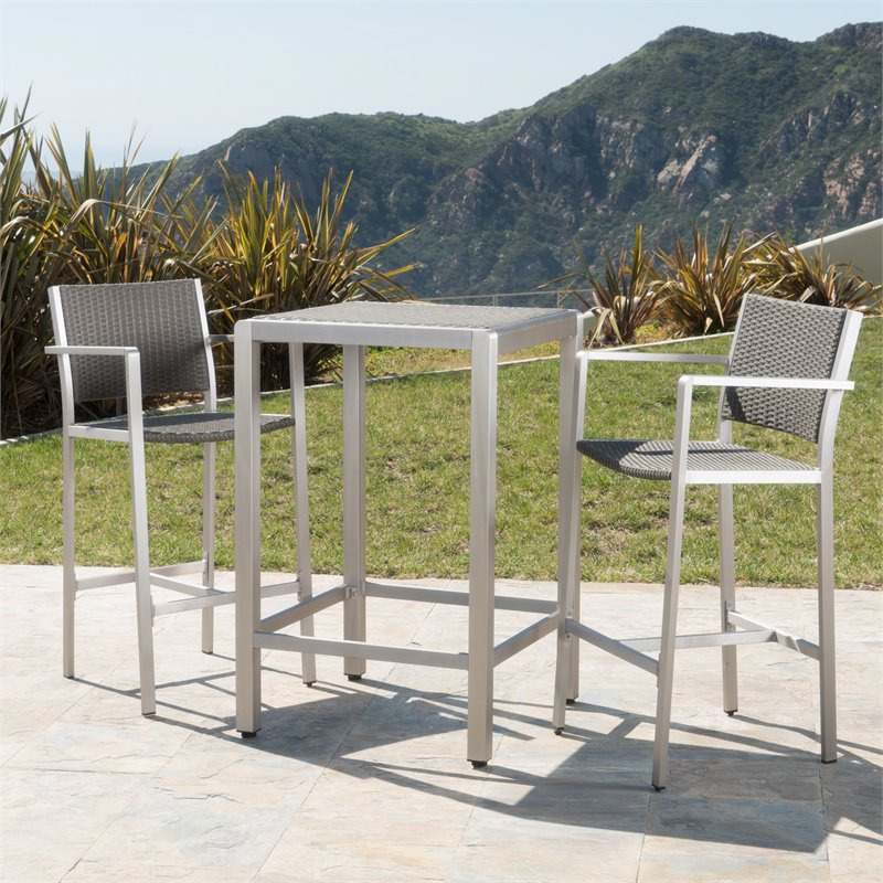 Afuera Living Modern / Contemporary Outdoor 3 Piece Grey Wicker Bar Set