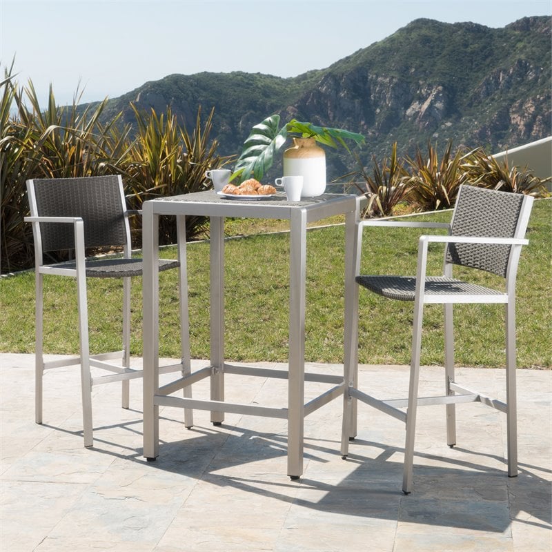 Afuera Living Modern / Contemporary Outdoor 3 Piece Grey Wicker Bar Set