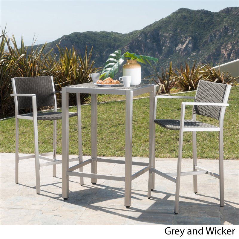 Afuera Living Modern / Contemporary Outdoor 3 Piece Grey Wicker Bar Set