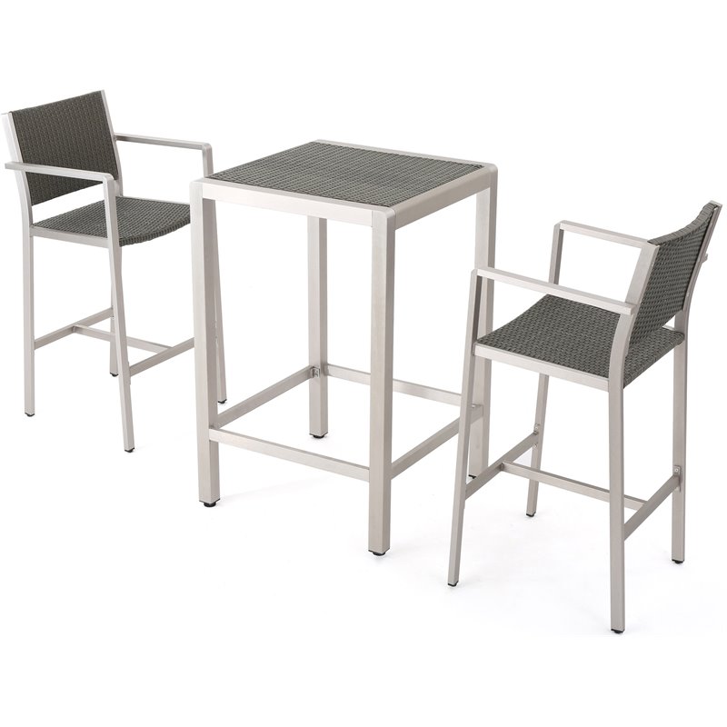 Afuera Living Modern / Contemporary Outdoor 3 Piece Grey Wicker Bar Set
