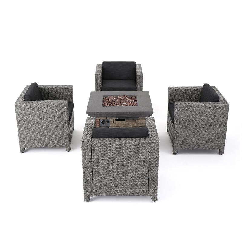 Afuera Living Outdoor 4 Pc Mixed Black Club Chair Set w/ Firepit
