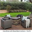 Afuera Living Outdoor 4 Pc Mixed Black Club Chair Set w/ Firepit