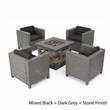 Afuera Living Outdoor 4 Pc Mixed Black Club Chair Set w/ Firepit