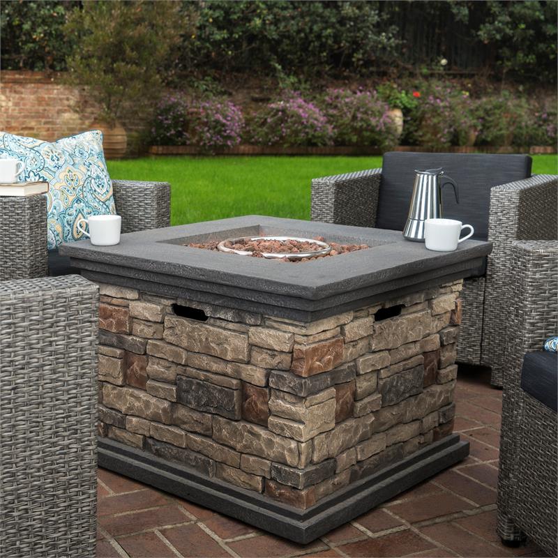 Afuera Living Outdoor 4 Pc Mixed Black Club Chair Set w/ Firepit