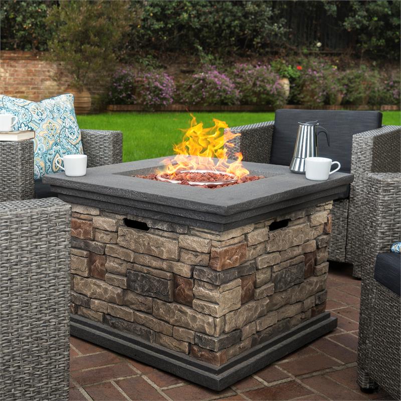 Afuera Living Outdoor 4 Pc Mixed Black Club Chair Set w/ Firepit
