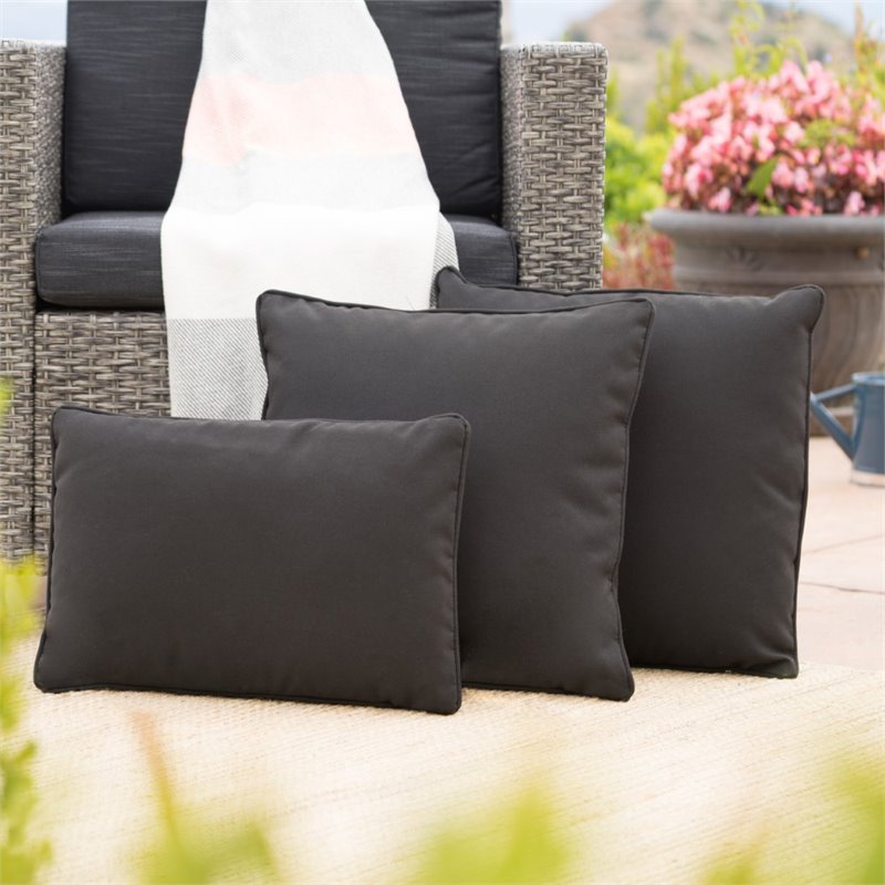 Afuera Living Outdoor Water Resistant Pillow in Black (Set of 3)
