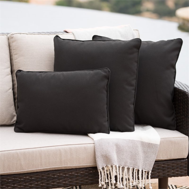 Afuera Living Outdoor Water Resistant Pillow in Black (Set of 3)