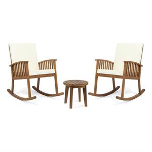 afuera living outdoor 2 seater rocking chairs and side table set teak