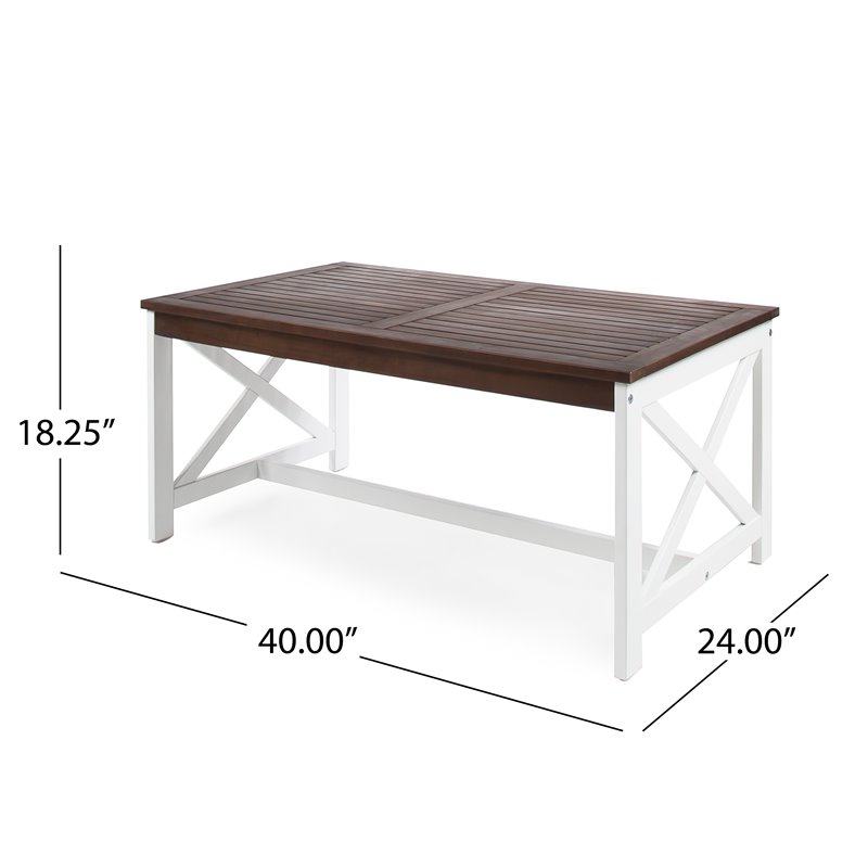 Afuera Living Contemporary Outdoor Acacia Wood Coffee Table in Brown/White
