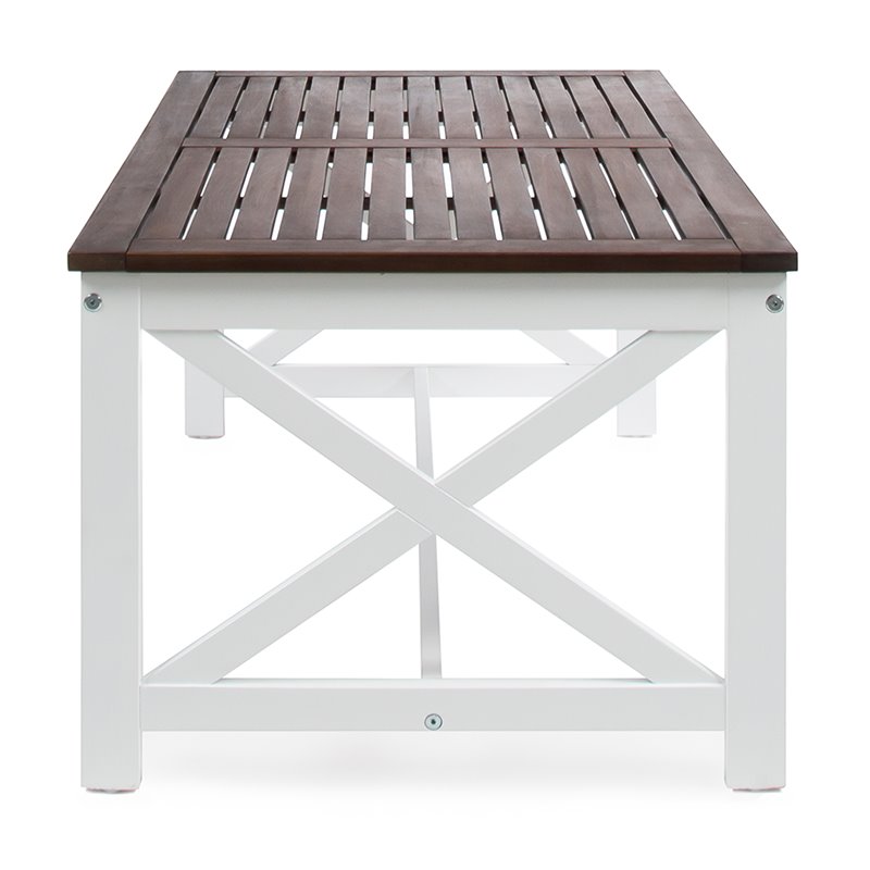 Afuera Living Contemporary Outdoor Acacia Wood Coffee Table in Brown/White