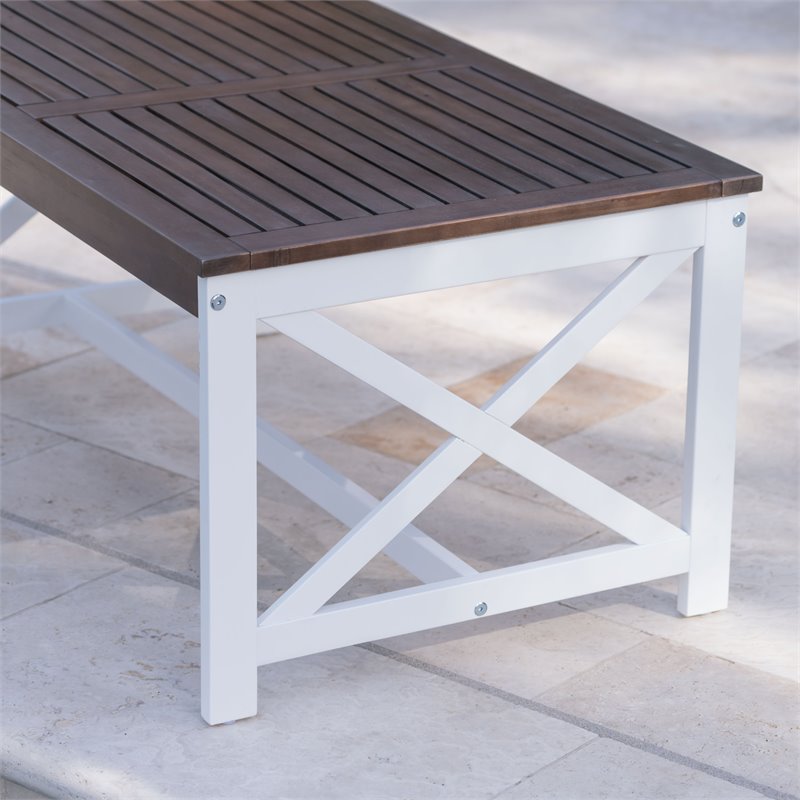 Afuera Living Contemporary Outdoor Acacia Wood Coffee Table in Brown/White