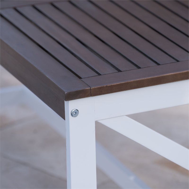 Afuera Living Contemporary Outdoor Acacia Wood Coffee Table in Brown/White