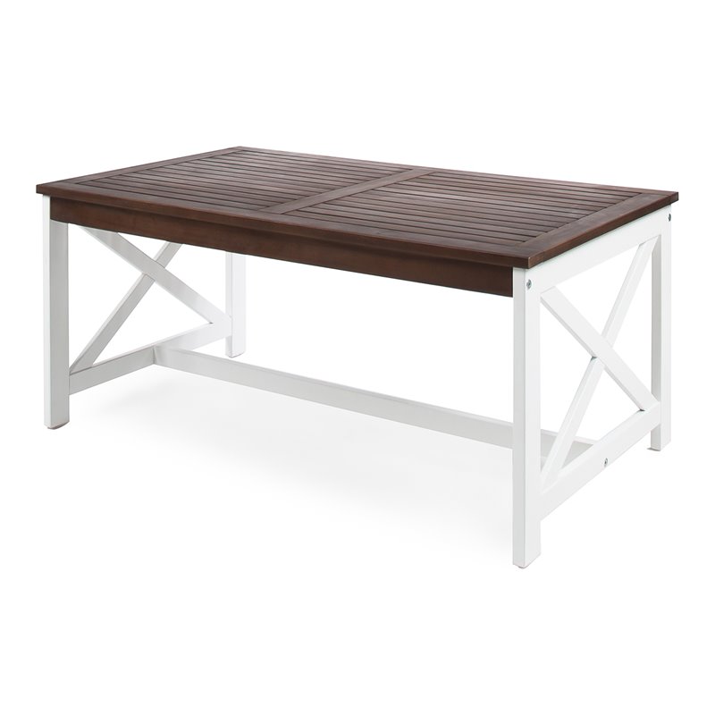 Afuera Living Contemporary Outdoor Acacia Wood Coffee Table in Brown/White