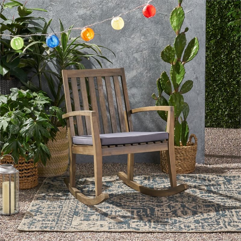 Afuera Living Modern / Contemporary Outdoor Acacia Wood Rocking Chair in Gray