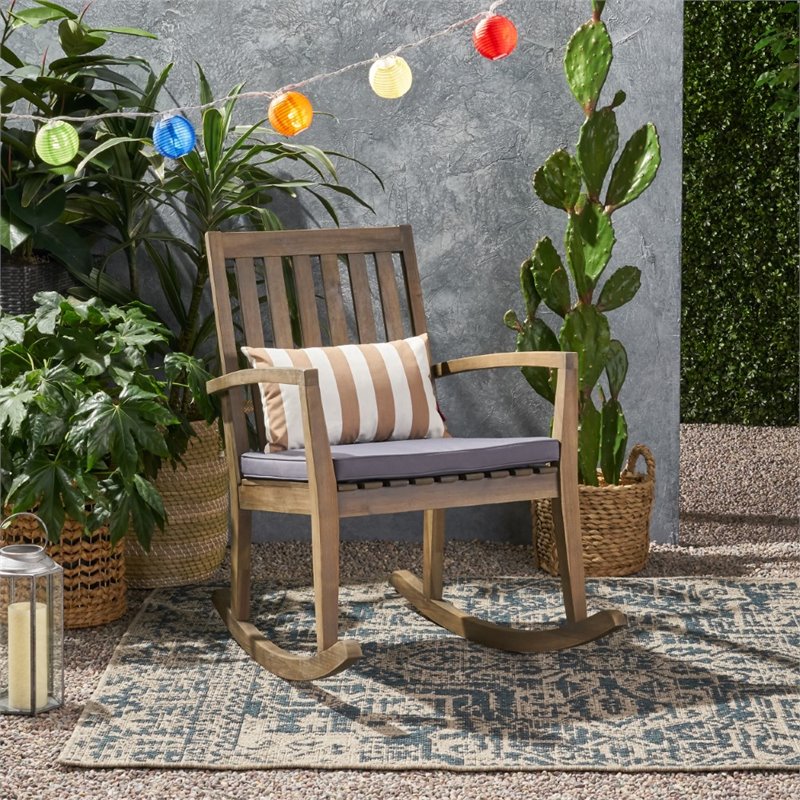Afuera Living Modern / Contemporary Outdoor Acacia Wood Rocking Chair in Gray