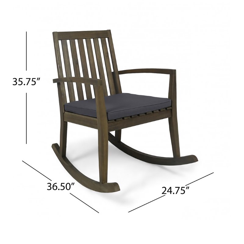Afuera Living Modern / Contemporary Outdoor Acacia Wood Rocking Chair in Gray